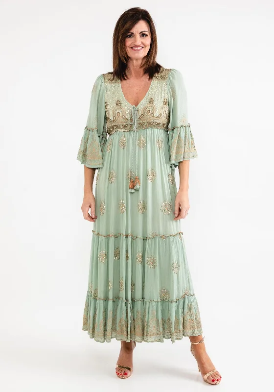 Don’t Wait – Deals Won’t Last!Seventy1 One Size Embellished Smock Maxi Dress, Green