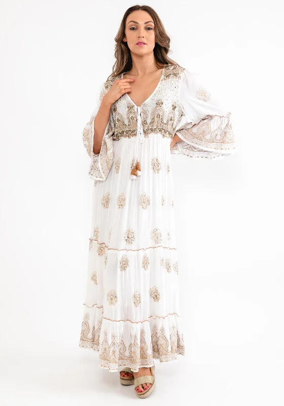 Limited Edition, Limited Price!Seventy1 One Size Embellished Smock Maxi Dress, White