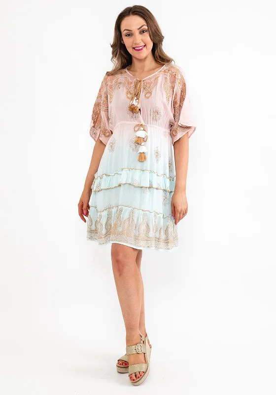 Best Price of the Season!Seventy1 One Size Embellished Smock Mini Dress, Pink & Blue