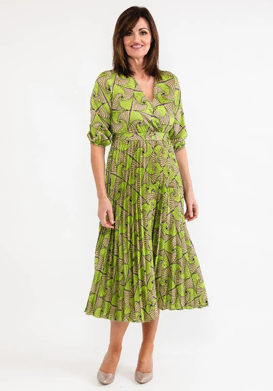 Limited Deals, Unlimited Savings!Seventy1 One Size Fan Print Pleated Maxi Dress, Lime Multi