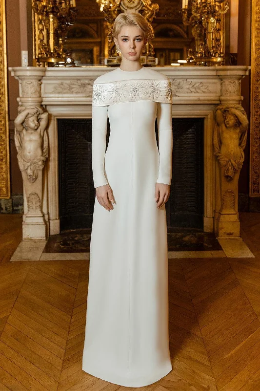 Time to Save Big!Laughter A-line Long Sleeved Crepe Floor Length Dress