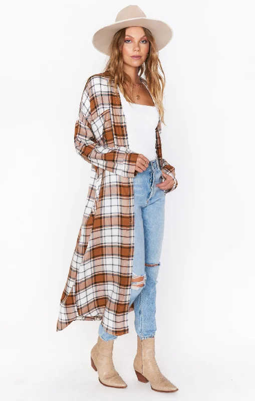 Your Shopping Wish, Our Discount Command!Leo Button Down Tunic ~ Tan Plaid