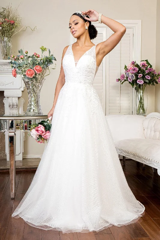 Get Ready to Save!Long Floral Glitter Mesh Wedding Gown Sale