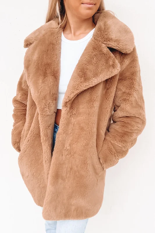 Enjoy Huge Discounts Now!Minimalist Faux Fur Jacket Almond