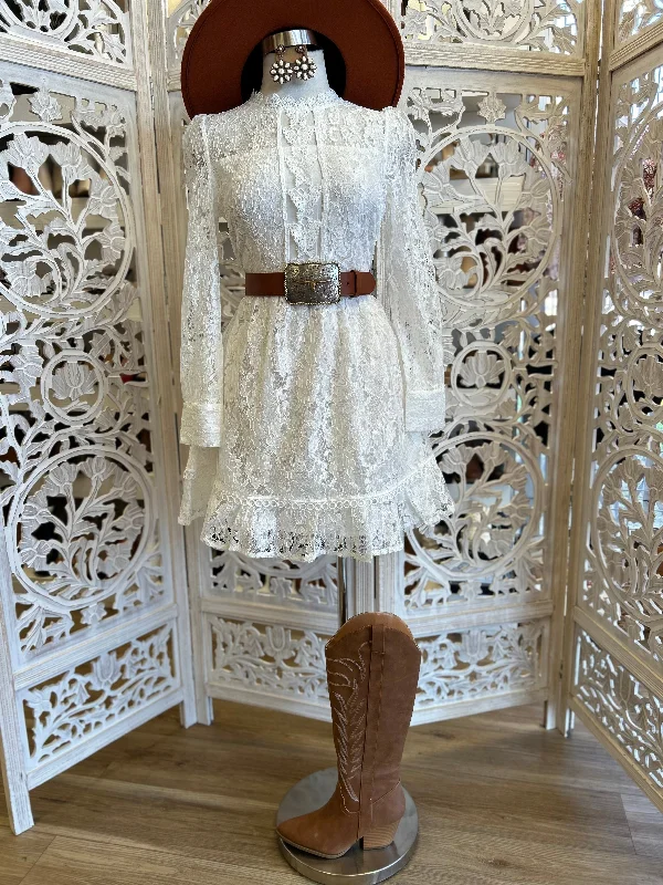 Unbeatable Prices!Mock Neck Flowy Lace Dress-  Not Stretchy