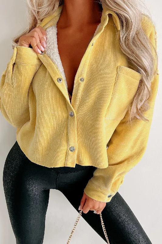 Buy One, Get One Free!Montana Smiles Sherpa Lined Chenille Crop Jacket (Yellow)
