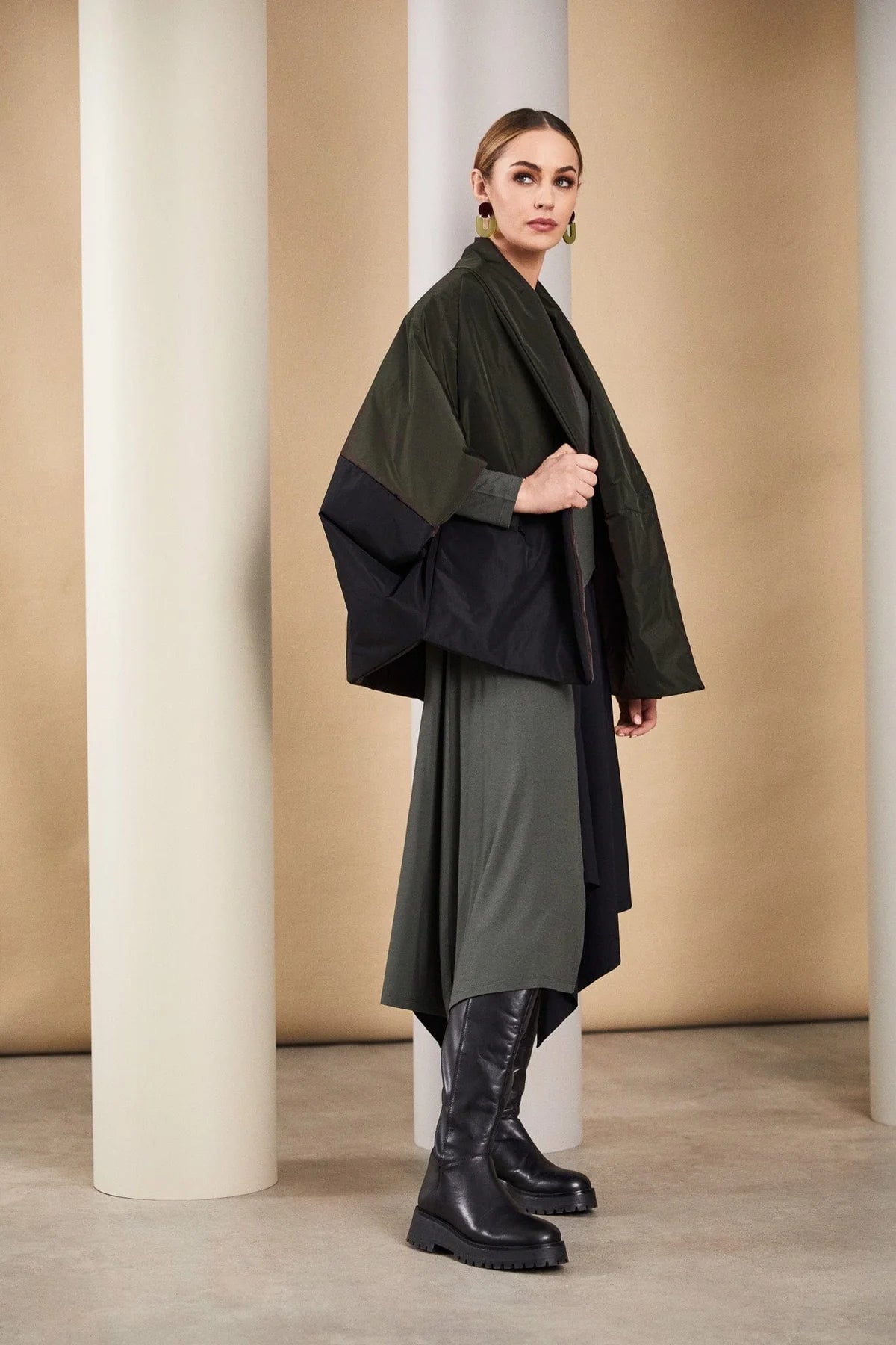 The Best Offers Are Here!Naya Batwing Green/Black Poncho Jacket