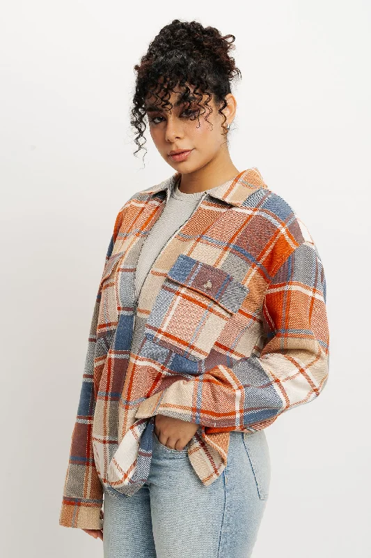Time to Save Big!Orange Checks Women's Shacket