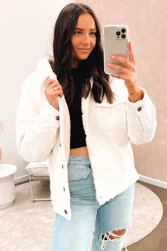New Discounts Just Dropped!Paris Cord Sherpa Shacket Vintage White