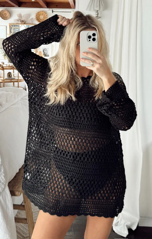 Hottest Discounts of the Year!Paula Pullover ~ Black Crochet
