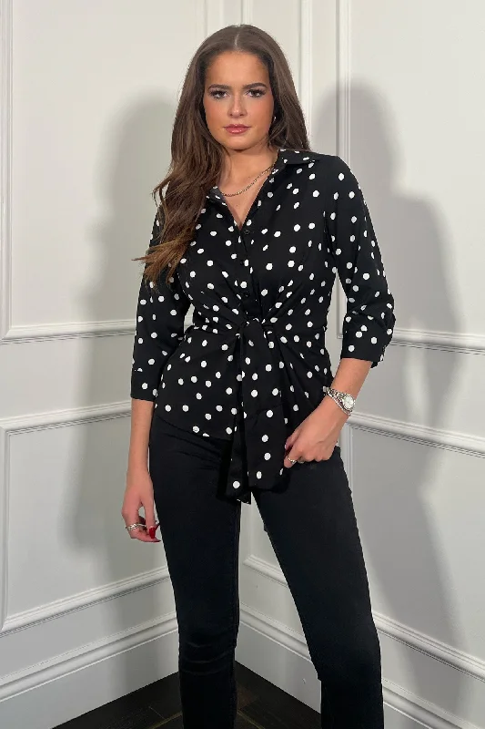 Sale Alert – Get Ready to Shop!Philippa Tie Front Collar Shirt Black Polka