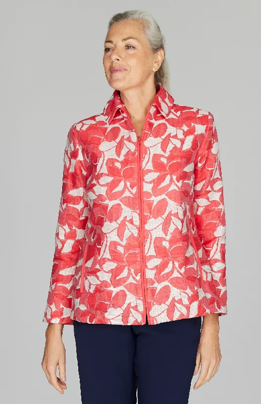 Find Your Perfect Deal Today!Tonal Floral Jacquard Zip Front Jacket w/ Collar