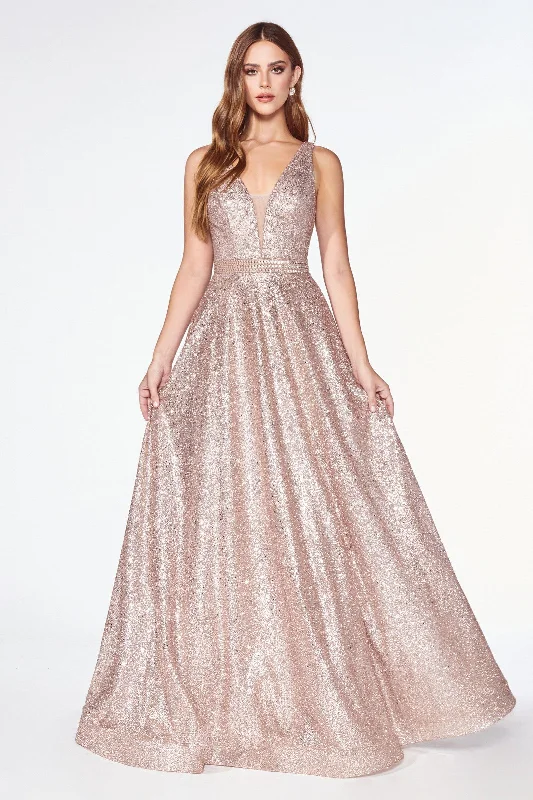 Exclusive Deals Just for You!Cinderella Divine CJ533 Prom Long Sleeveless Glitter Evening Formal Dress