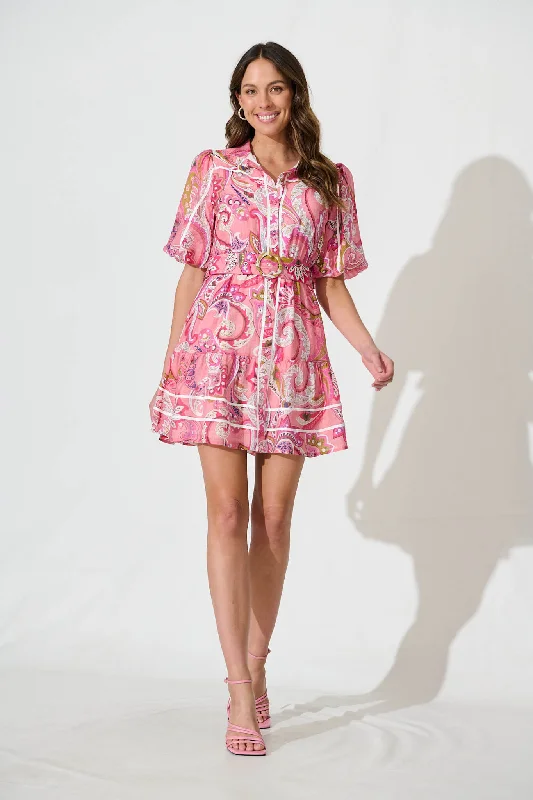 Steals and Deals Await!Raveena Shirt Dress In Pink Paisley