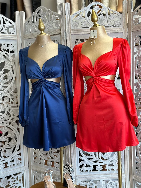 Only a Few Left – Order Now!Satin Cutout Knotted Dress- Slightly Stretchy