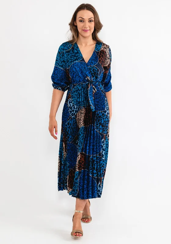 Save More Than Ever!Seventy1 One Size Leopard Print Pleat Maxi Dress, Royal Blue