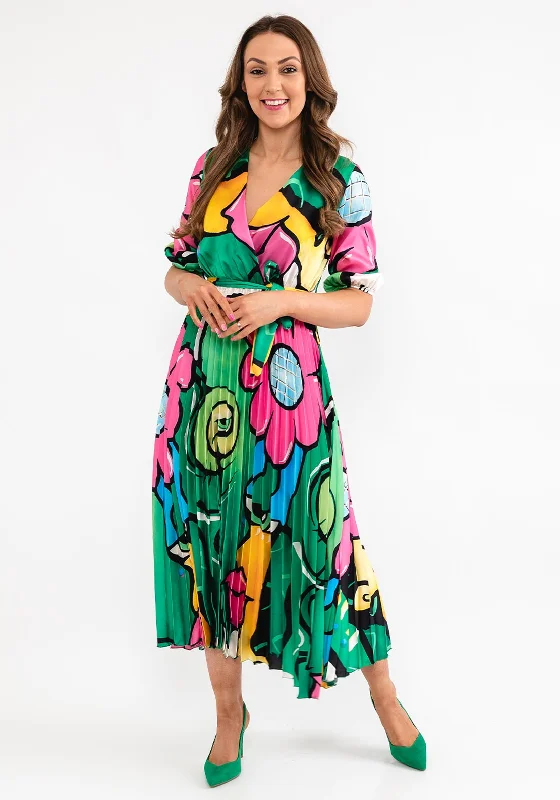 Upgrade for Less!Seventy1 One Size Print Pleat Maxi Dress, Emerald Multi