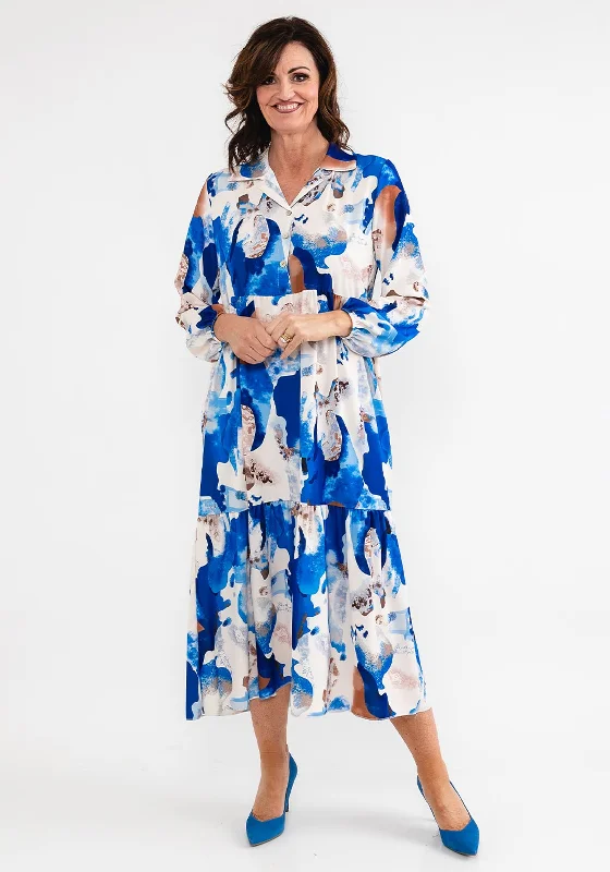 Hot Deals You Can’t Resist!Seventy1 One Size Print Smock Maxi Dress, Blue Multi