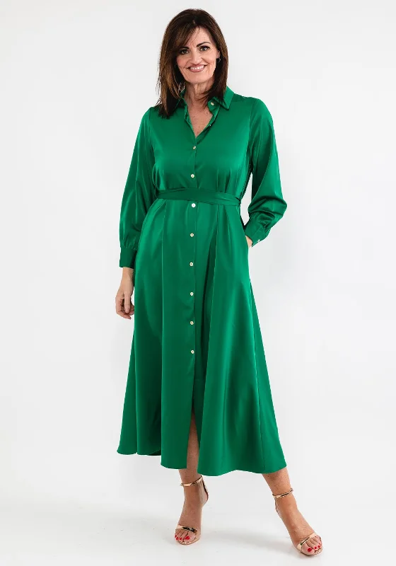 Limited Stock Available!Seventy1 Satin Maxi Shirt Dress, Green