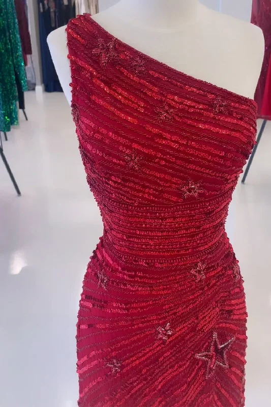 New Discounts Just Dropped!Sheath One Shoulder Red Sequins Short Party Dress with Star New Discounts Just Dropped!Sheath One Shoulder Red Sequins Short Party Dress with Star