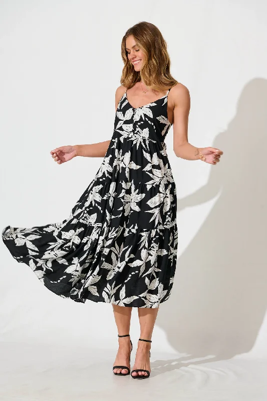 Mega Sale Happening Now!Sherwick Midi Sundress in Black with White Flower
