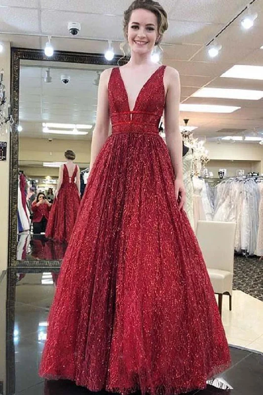 Snag the Best Prices Now!Shop Elegant V neck Tulle Sequins Burgundy Long Prom Party Dress PG864 Snag the Best Prices Now!Shop Elegant V neck Tulle Sequins Burgundy Long Prom Party Dress PG864