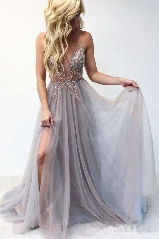 Unbeatable Prices!Spaghetti Straps Sexy V Neck Prom Dresses Beaded Long Formal Dress  PG844