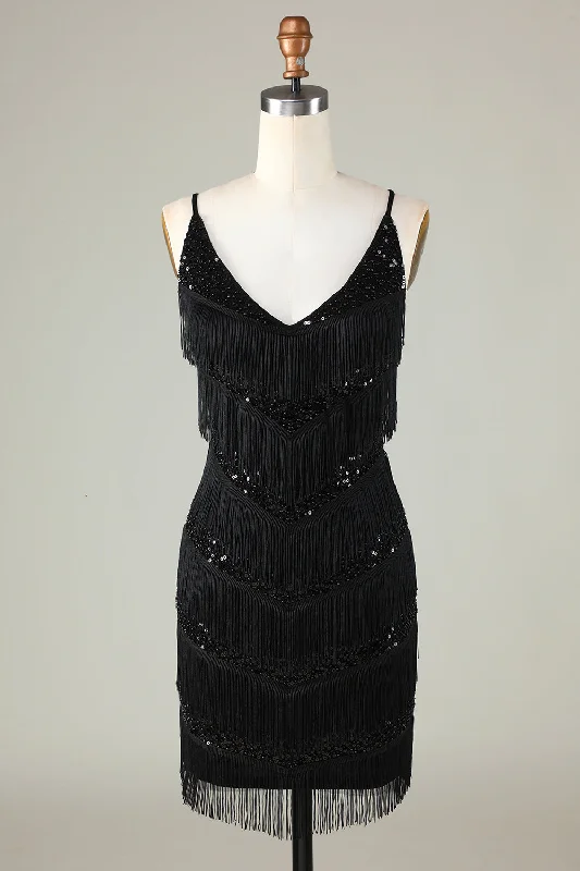 Your Favorite Items on Sale Now!Sparkly Black Fringed Sequins Tight Short Party Dress