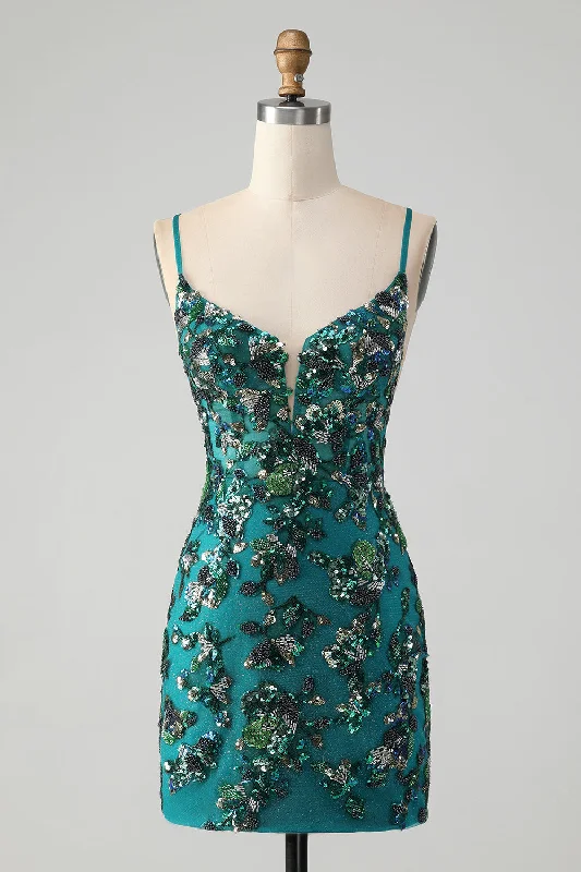 Crazy Discounts Inside!Sparkly Dark Green Beaded Sequins Bodycon Graduation Dress with Lace-up Back Crazy Discounts Inside!Sparkly Dark Green Beaded Sequins Bodycon Graduation Dress with Lace-up Back