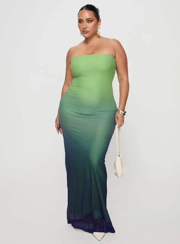 Amazing Prices You Can’t Resist!Stolen Love Strapless Maxi Dress Blue / Green Ombre Curve