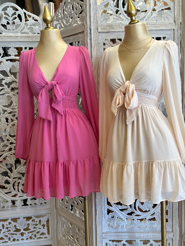 Price Drops You’ll Love!Tue Front Long Sleve Flowy Dress- Stretchy