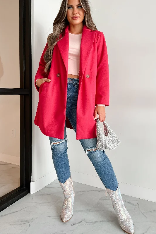 Limited Time Offer!Turning A New Leaf Brushed Knit Coat (Fuchsia)