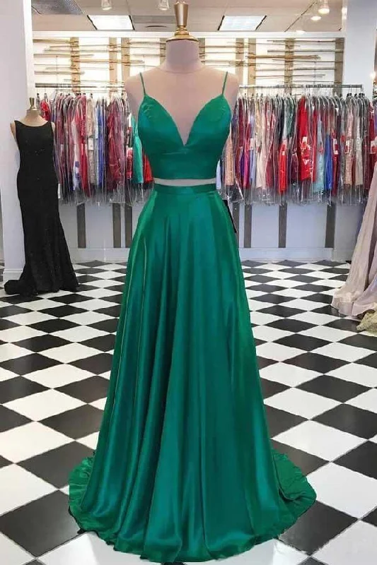 Huge Savings – Act Now!Two Piece Emerald Green Long Prom/Evening Dresses with Bow PG869
