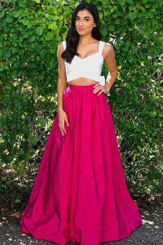 Score Huge Discounts Today!Two Piece Scoop Fuchsia Satin Prom/Formal Dress with Bowknot PG822