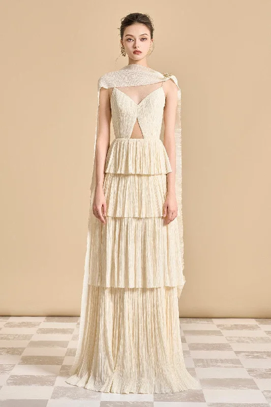 Get More for Less!Uriel Layered Scarf Neck Tencel Floor Length Dress