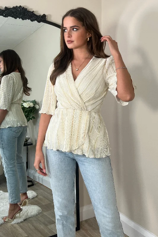 Limited Deals, Unlimited Savings!Vienna White & Gold Metallic Top