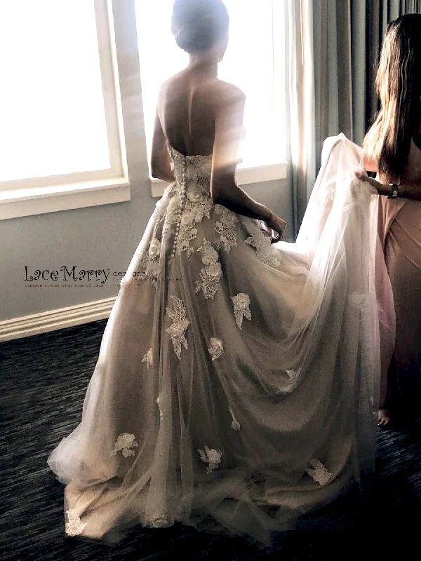 Shop Now and Save!3D Lace Wedding Dress in Airy Bohemian A-Line Style