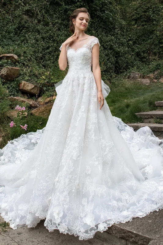 Enjoy Huge Discounts Now!A-Line Cathedral Train Tulle Lace Wedding Dress CW2389