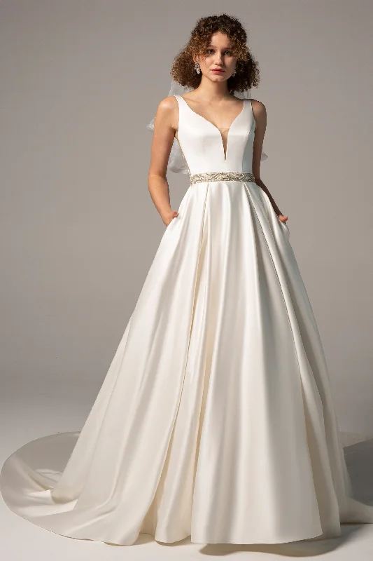 Your Dream Deal is Here!A-Line Chapel Train Satin Wedding Dress CW2364