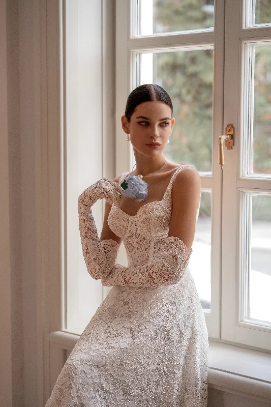Must-Have Deals Inside!A-Line Lace Romantic Wedding Dress with Removable Sleeves