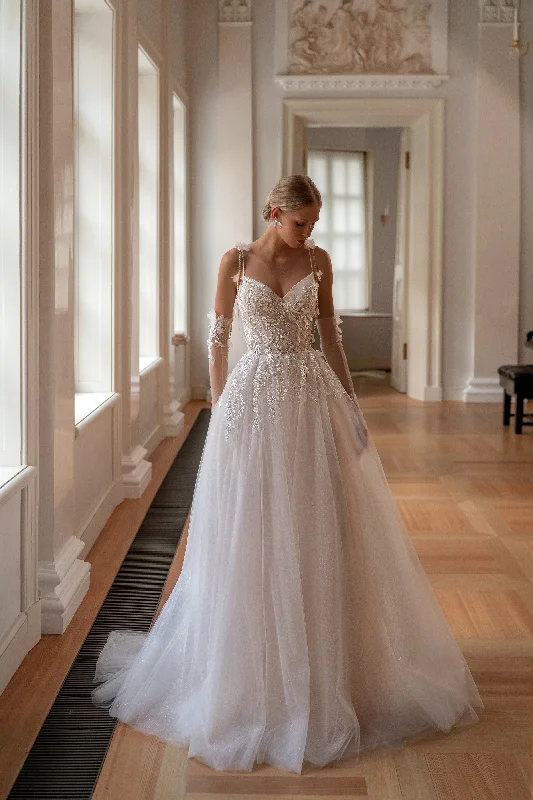 Bigger Savings, Better Shopping!A-Line Spaghetti Strap Gown with and Removable Sleeves