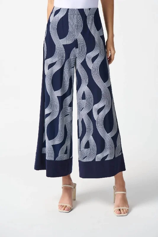 Today’s Deals, Tomorrow’s Regrets!Abstract Print Wide-Leg Pant In Midnight Blue/vanilla