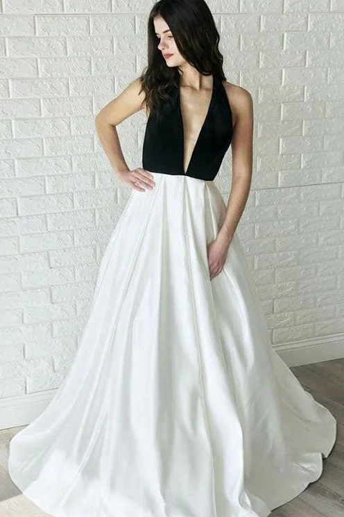Your Best Deals Are Here!Black and White Wedding Dresses with Halter Neckline