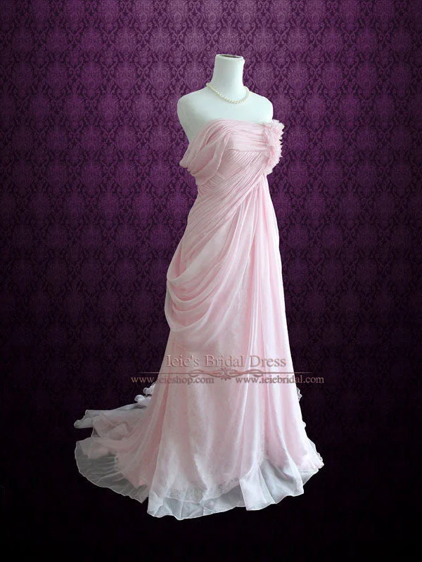 Get More for Less!Blush Pink Ethereal Grecian Goddess Off Shoulder Beach Prom Dress