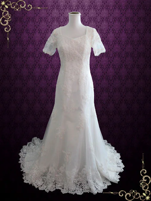Seasonal Sale – Shop Now!Bohemian LDS Lace Wedding Dress with Sleeves | Kate