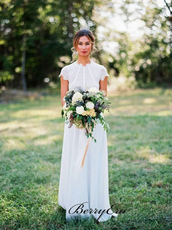 Get More for Less!Cap Sleeves Lace Wedding Dresses, Popular Newest Wedding Dresses, Neckline Bridal Gowns