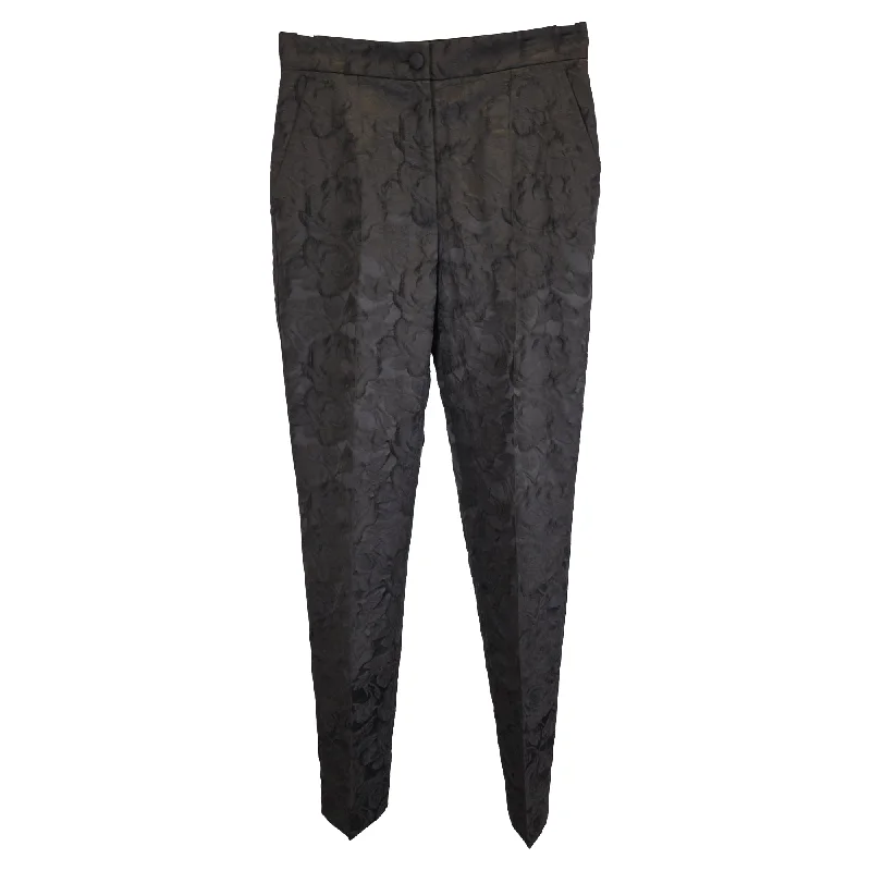 Upgrade for Less!Dolce & Gabbana Floral Brocade Slim Trouser Pants in Black Polyester