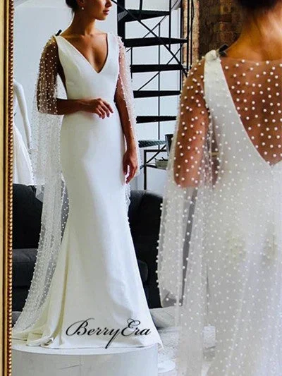Shop More, Spend Less!Elegant Long Mermaid Fitted Long Wedding Dresses With Pearl Cloak