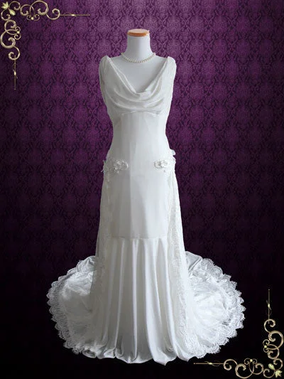 Great Deals, Just for You!Ethereal Grecian Velvet Wedding Dress with Cowl Neck | Celeste
