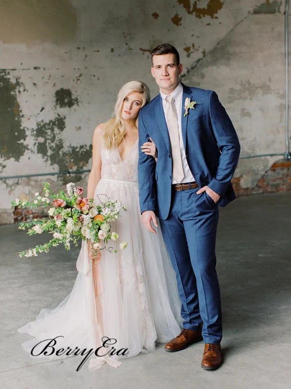 Seasonal Sale – Shop Now!Fashion A-line V-neck Wedding Dresses, Lace Appliques Elegant Wedding Dresses 2019